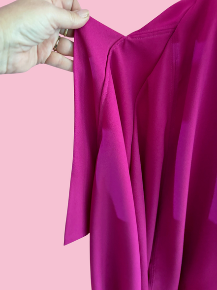 Poetica - Abito a palloncino in crepe fucsia cerimonia con maniche nastro