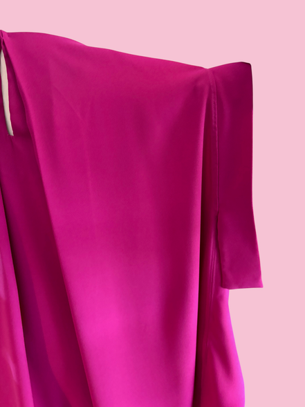 Poetica - Abito a palloncino in crepe fucsia cerimonia con maniche nastro