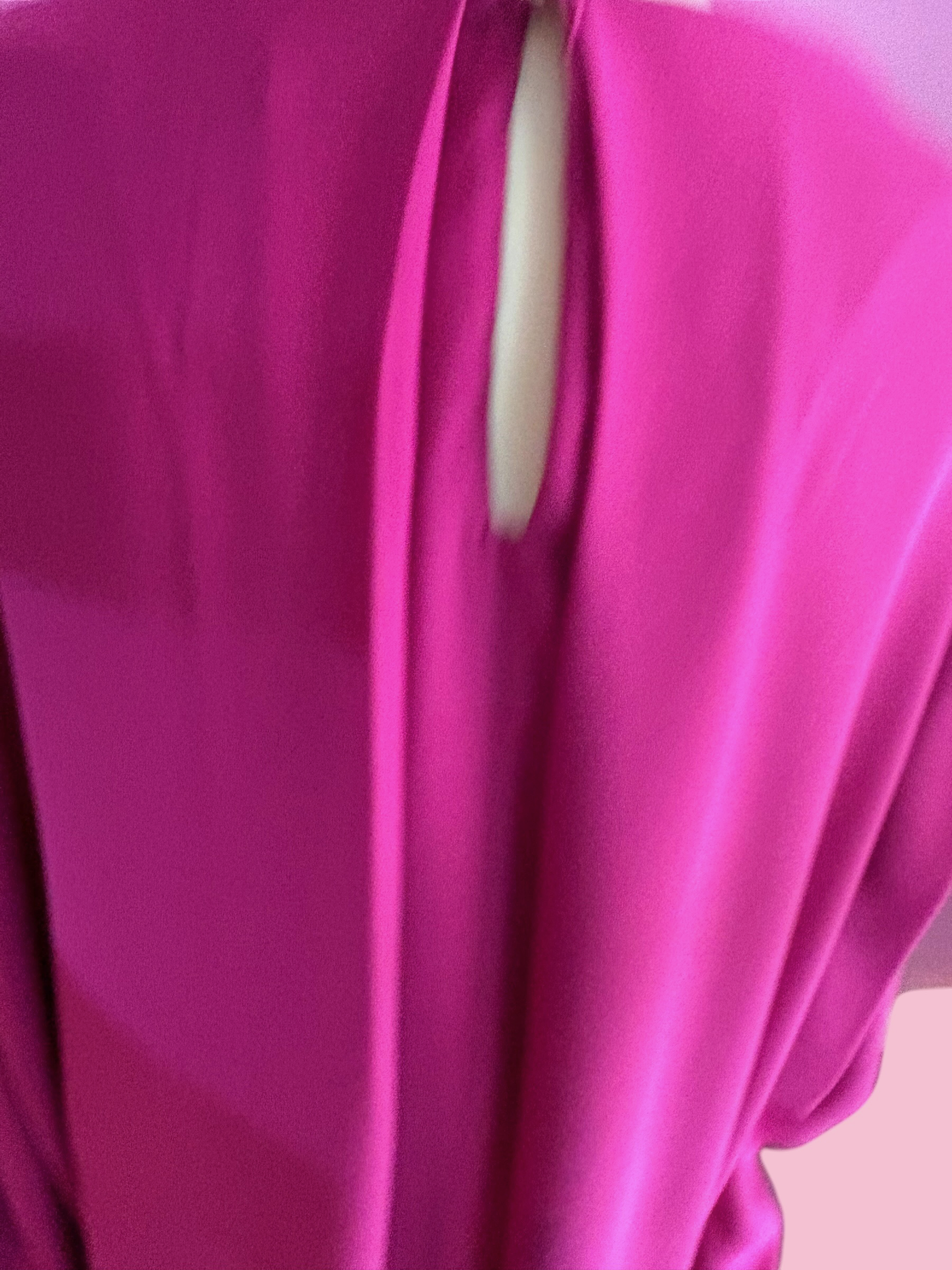 Poetica - Abito a palloncino in crepe fucsia cerimonia con maniche nastro
