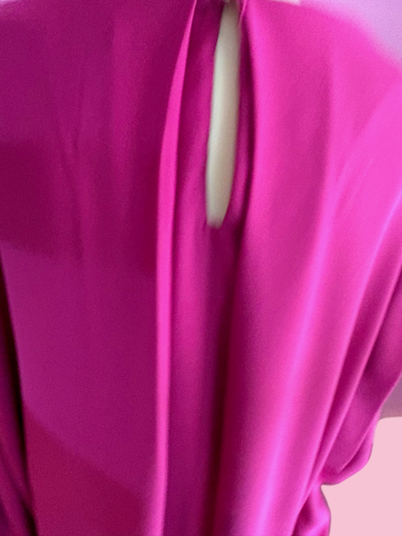Poetica - Abito a palloncino in crepe fucsia cerimonia con maniche nastro