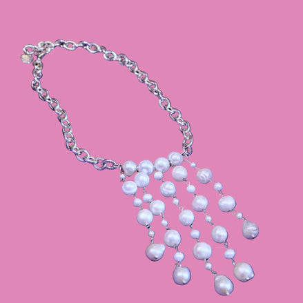 Collana a Cascata Couture con Perle Barocche d'Acqua Dolce in Argento 925