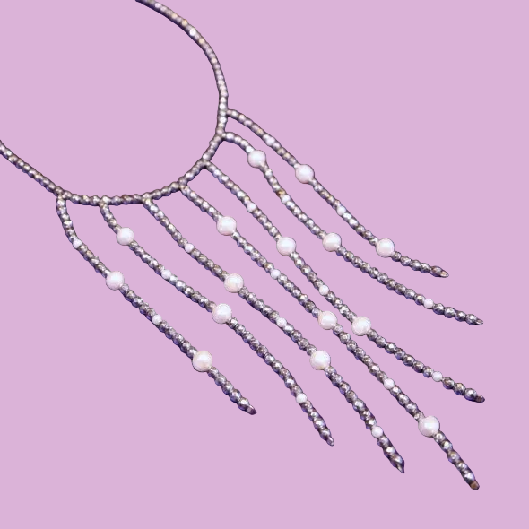 Collana Haute Couture a Frange – Ematite, Perle e Argento 925