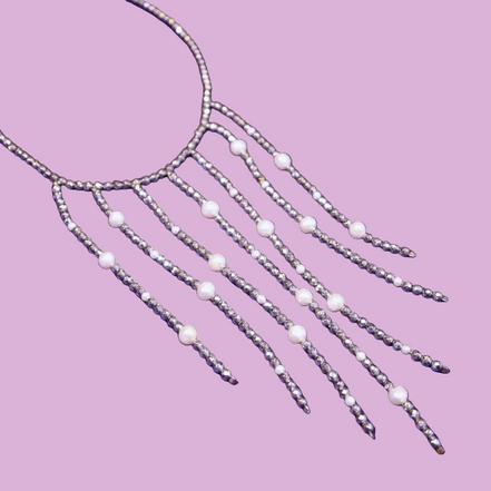 Collana Haute Couture a Frange – Ematite, Perle e Argento 925