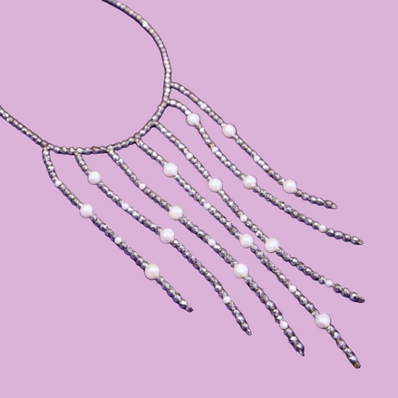 Collana Haute Couture a Frange – Ematite, Perle e Argento 925