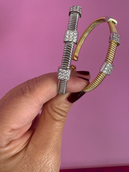 Bracciale SLIM Tubogas CARRE' TROIS - 3 elementi argento 925 con zirconi