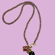 Collana TALISMANI - occhi di gatto mauve   mm 6 - chiusura gioiello - cm 60 - charms