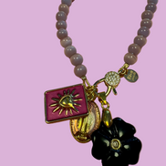 Collana TALISMANI - occhi di gatto mauve   mm 6 - chiusura gioiello - cm 60 - charms