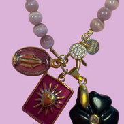Collana TALISMANI - occhi di gatto mauve   mm 6 - chiusura gioiello - cm 60 - charms