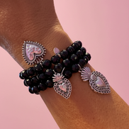 Bracciale Bisette -TALISMANI  onice  mm 0,8 con charms Cuore Sacro