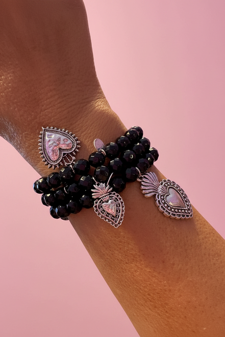 Bracciale Bisette -TALISMANI  onice  mm 0,8 con charms Cuore Sacro