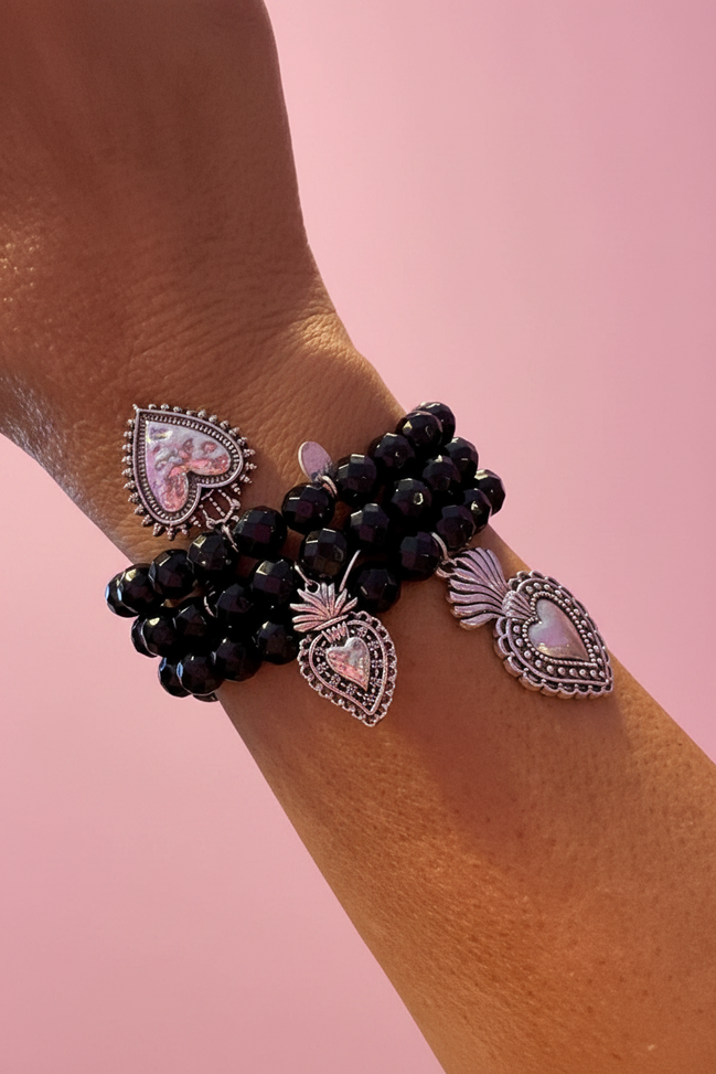 Bracciale Bisette -TALISMANI  onice  mm 0,8 con charms Cuore Sacro