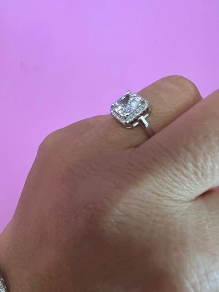 Halo Solitario taglio princess argento925 rodio