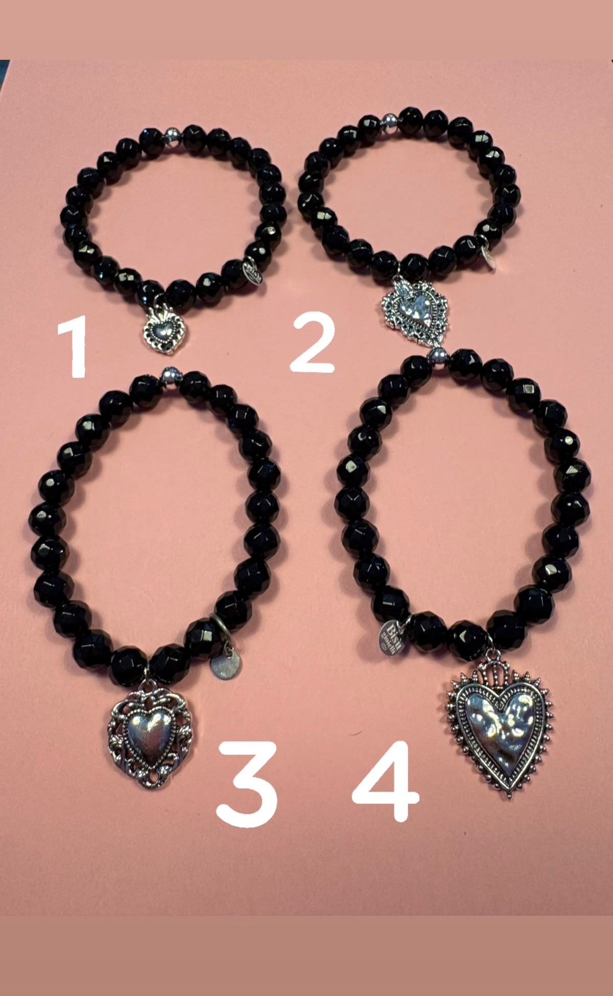 Bracciale Bisette -TALISMANI  onice  mm 0,8 con charms Cuore Sacro