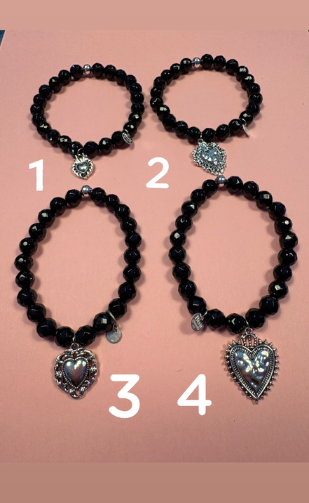 Bracciale Bisette -TALISMANI  onice  mm 0,8 con charms Cuore Sacro