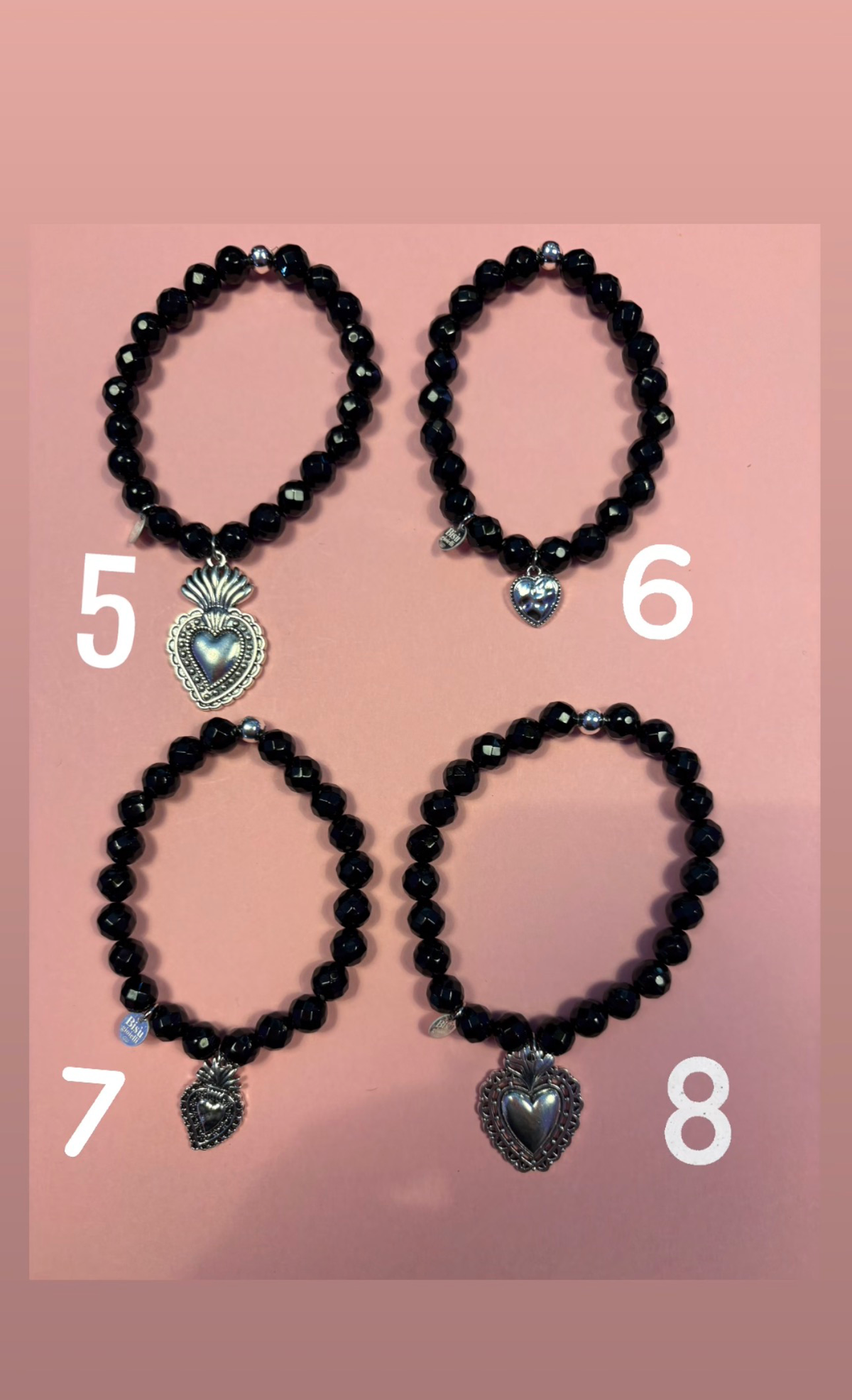 Bracciale Bisette -TALISMANI  onice  mm 0,8 con charms Cuore Sacro