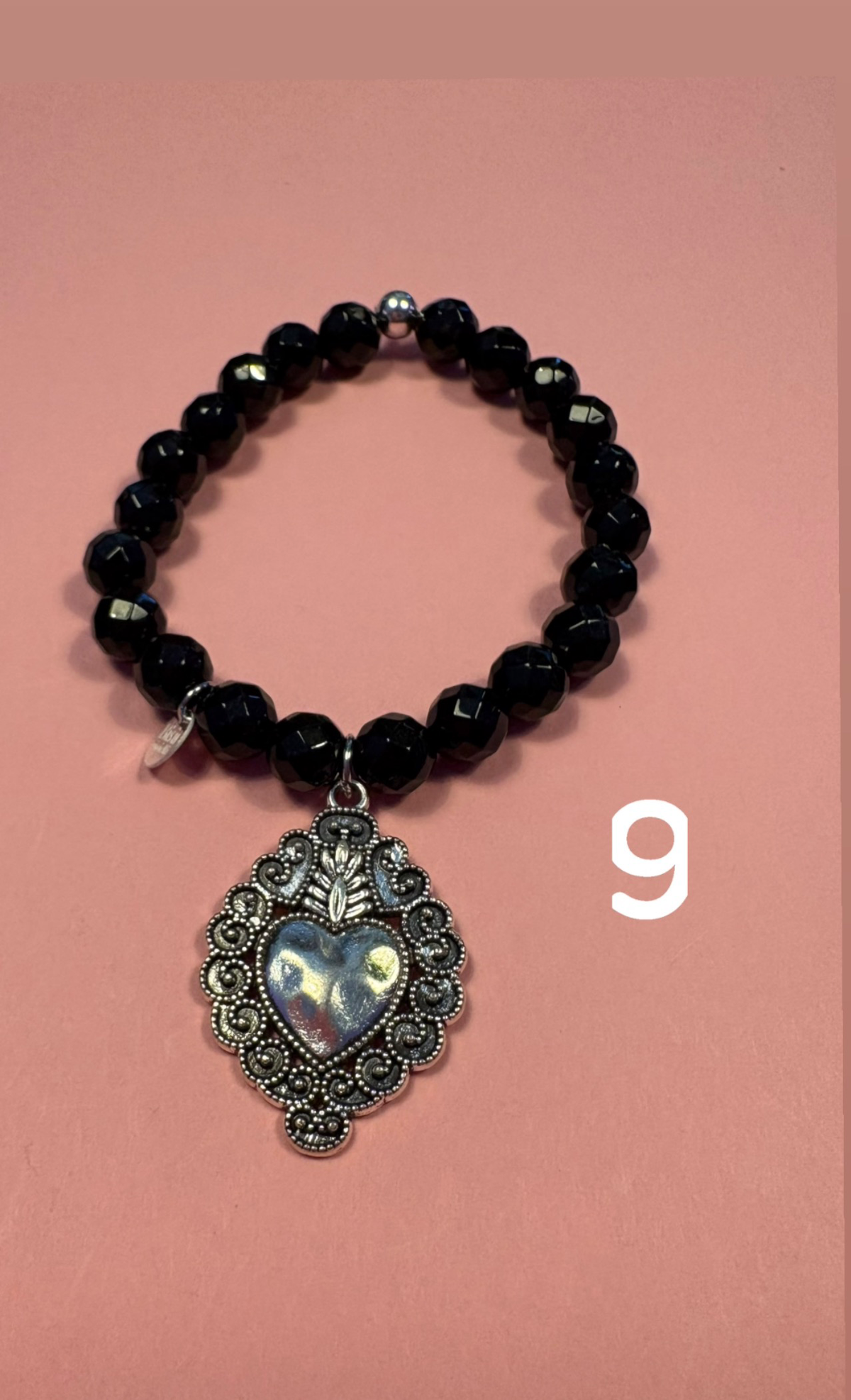 Bracciale Bisette -TALISMANI  onice  mm 0,8 con charms Cuore Sacro