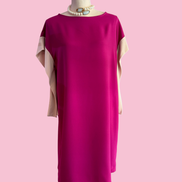 IKEBANA - Abito crepe fucsia con maniche nastro rosa chiaro