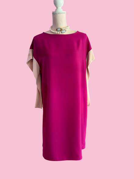 IKEBANA - Abito crepe fucsia con maniche nastro rosa chiaro