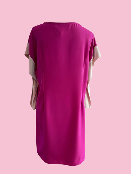 IKEBANA - Abito crepe fucsia con maniche nastro rosa chiaro