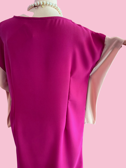 IKEBANA - Abito crepe fucsia con maniche nastro rosa chiaro