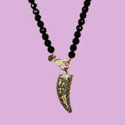 Collana TALISMANI - ONICE  mm 8 - chiusura gioiello argento 925 - cm 60 - charms Corno