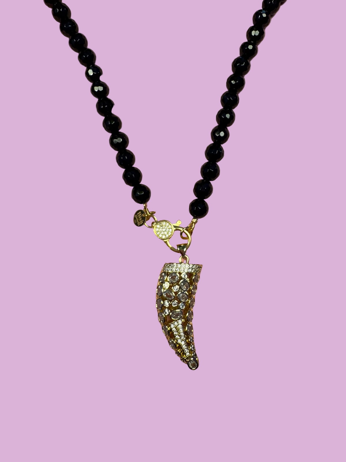 Collana TALISMANI - ONICE  mm 8 - chiusura gioiello argento 925 - cm 60 - charms Corno