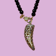 Collana TALISMANI - ONICE  mm 8 - chiusura gioiello argento 925 - cm 60 - charms Corno