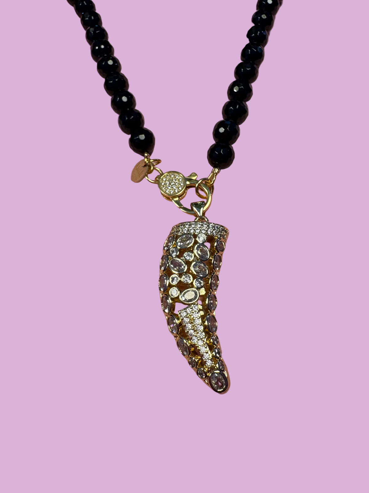 Collana TALISMANI - ONICE  mm 8 - chiusura gioiello argento 925 - cm 60 - charms Corno