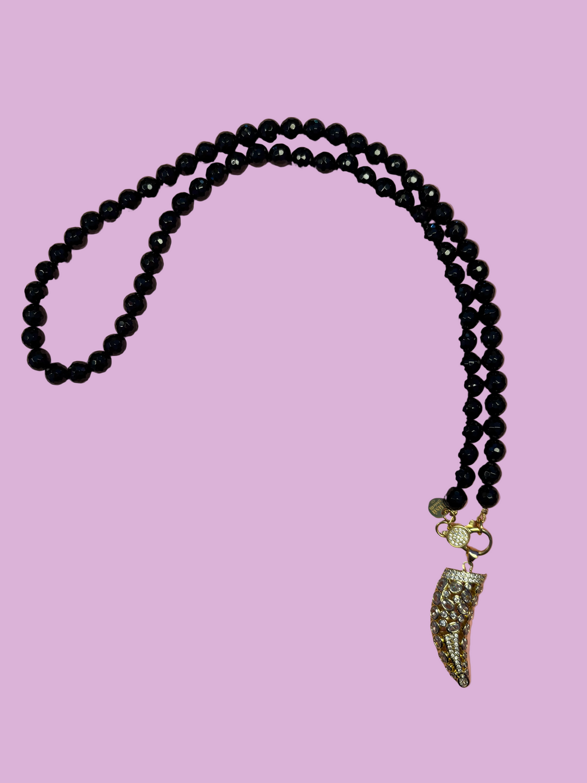 Collana TALISMANI - ONICE  mm 8 - chiusura gioiello argento 925 - cm 60 - charms Corno