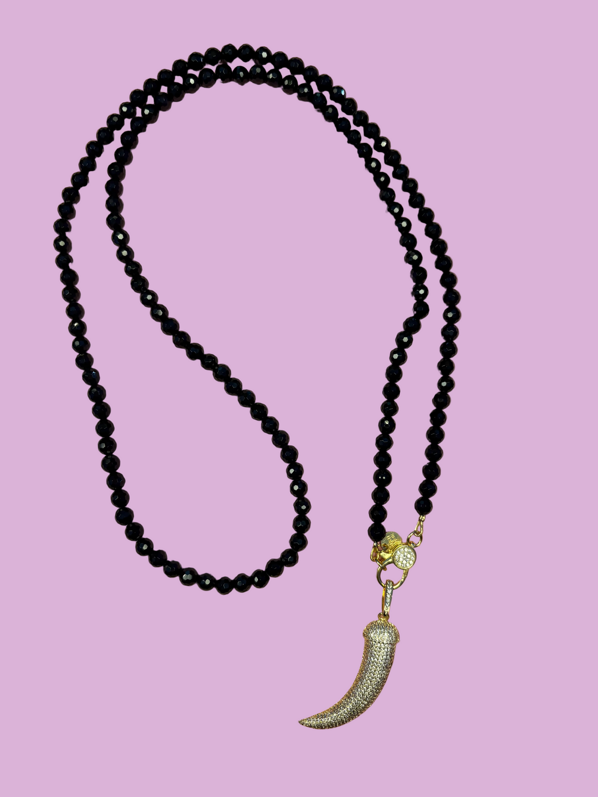 Collana TALISMANI - ONICE  mm 6 - chiusura gioiello argento 925- cm 85- charms Corno