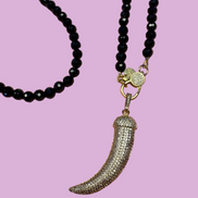 Collana TALISMANI - ONICE  mm 6 - chiusura gioiello argento 925- cm 85- charms Corno