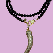 Collana TALISMANI - ONICE  mm 6 - chiusura gioiello argento 925- cm 85- charms Corno