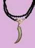 Collana TALISMANI - ONICE  mm 6 - chiusura gioiello argento 925- cm 85- charms Corno