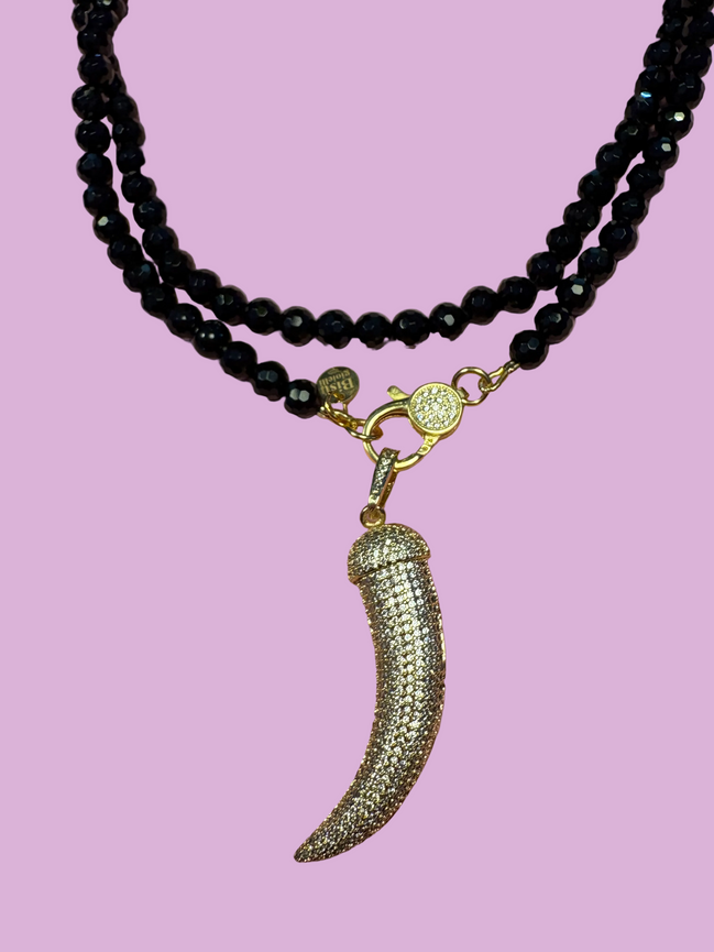 Collana TALISMANI - ONICE  mm 6 - chiusura gioiello argento 925- cm 85- charms Corno
