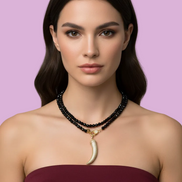 Collana TALISMANI - ONICE  mm 6 - chiusura gioiello argento 925- cm 85- charms Corno