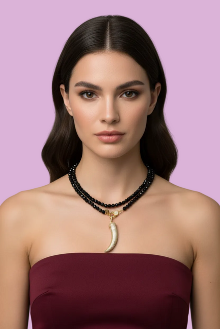 Collana TALISMANI - ONICE  mm 6 - chiusura gioiello argento 925- cm 85- charms Corno