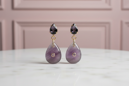 Orecchini  -JAIPUR  goccia ametista con cristalli burgundy
