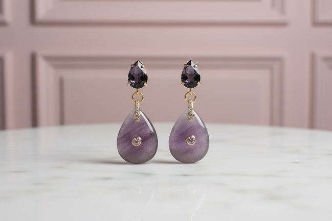 Orecchini  -JAIPUR  goccia ametista con cristalli burgundy