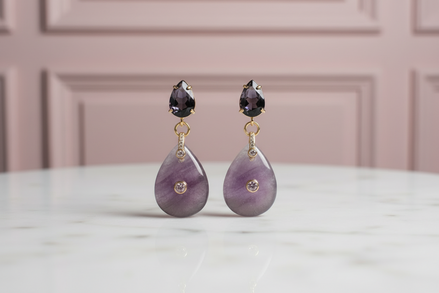 Orecchini  -JAIPUR  goccia ametista con cristalli burgundy