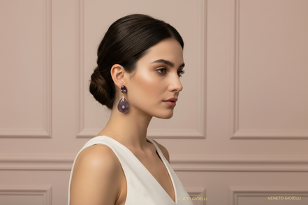 Orecchini  -JAIPUR  goccia ametista con cristalli burgundy