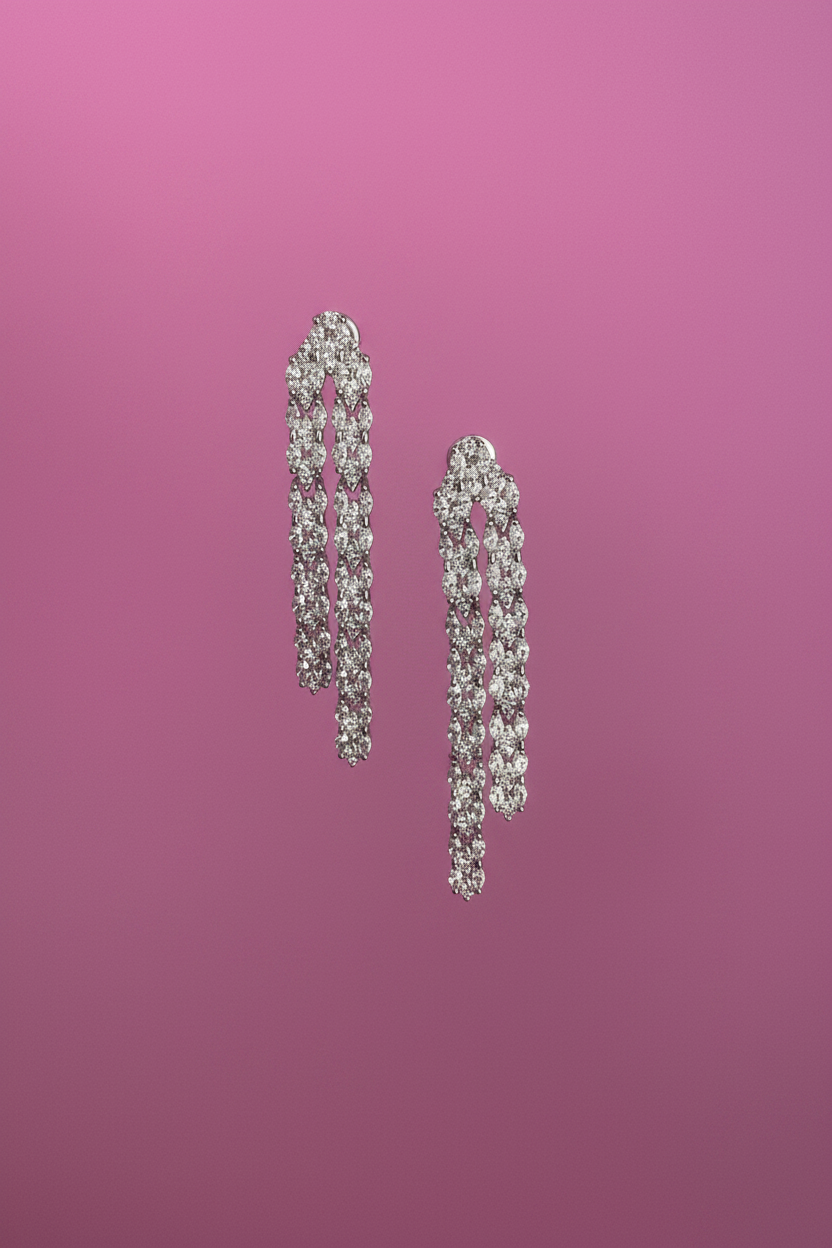 Orecchini Taki - argento 925 rodio con 2 file cuori zirconi