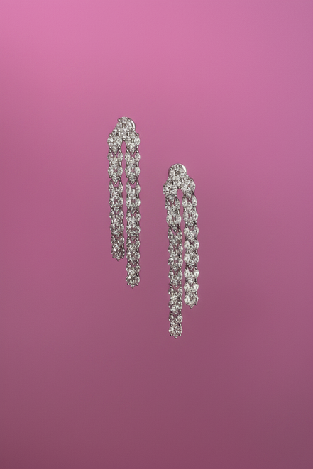 Orecchini Taki - argento 925 rodio con 2 file cuori zirconi