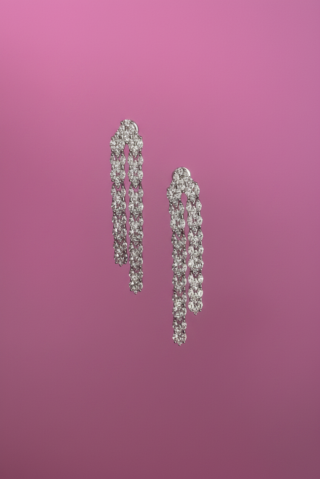 Orecchini Taki - argento 925 rodio con 2 file cuori zirconi