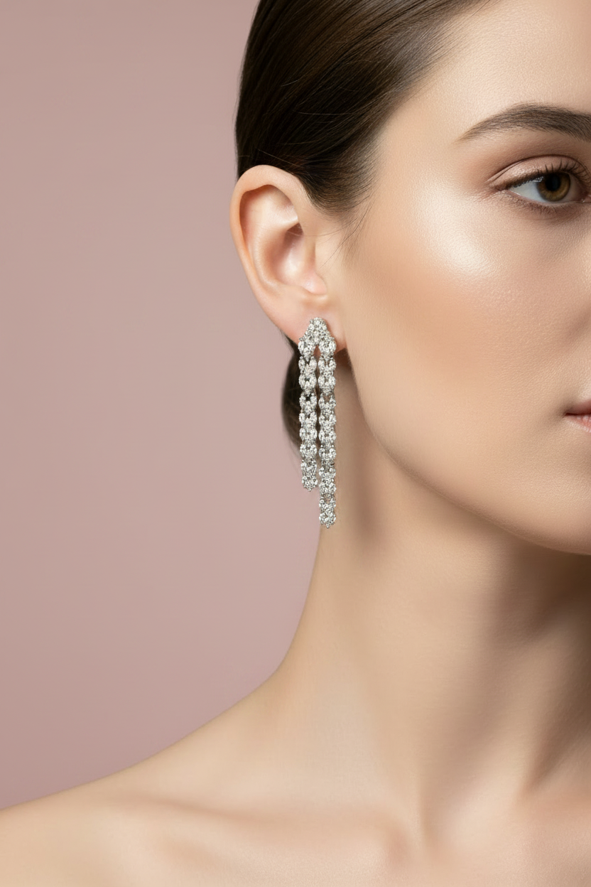 Orecchini Taki - argento 925 rodio con 2 file cuori zirconi