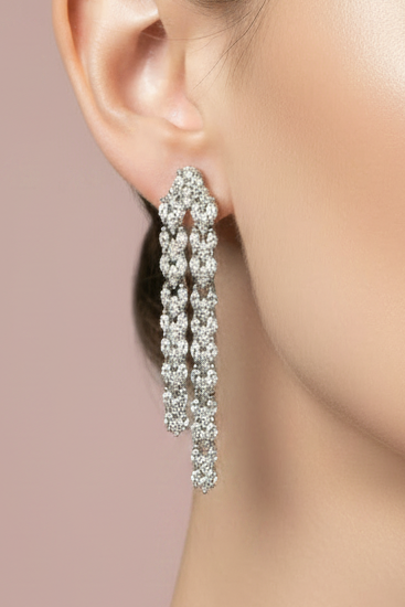 Orecchini Taki - argento 925 rodio con 2 file cuori zirconi