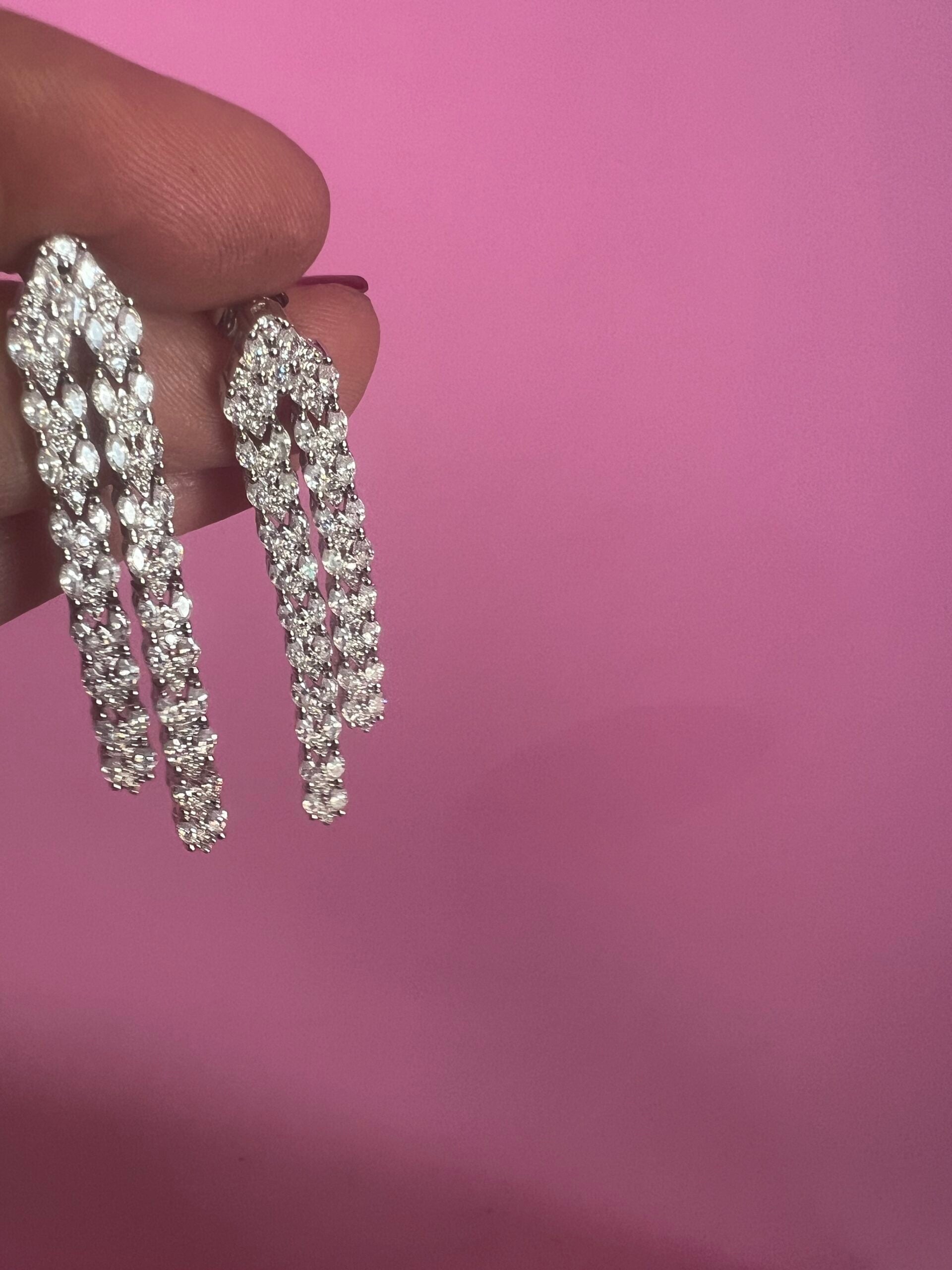 Orecchini cascata 2 file cuori zirconi