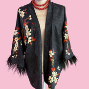 flower Kimono  - giacchina Kimono con piume struzzo