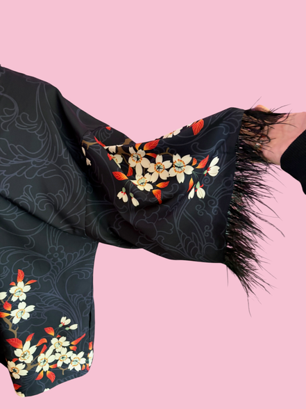 flower Kimono  - giacchina Kimono con piume struzzo