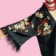 flower Kimono  - giacchina Kimono con piume struzzo