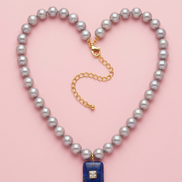 Collana JAIPUR - Perle coltivate grey semiround con pendente lapislazzuli